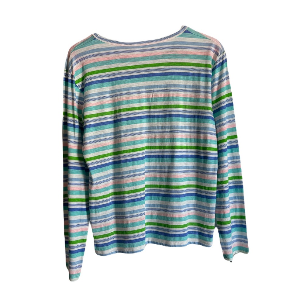 HIHO Peruvian Cotton Striped World Map Long Sleeve Tee Size L Coastal